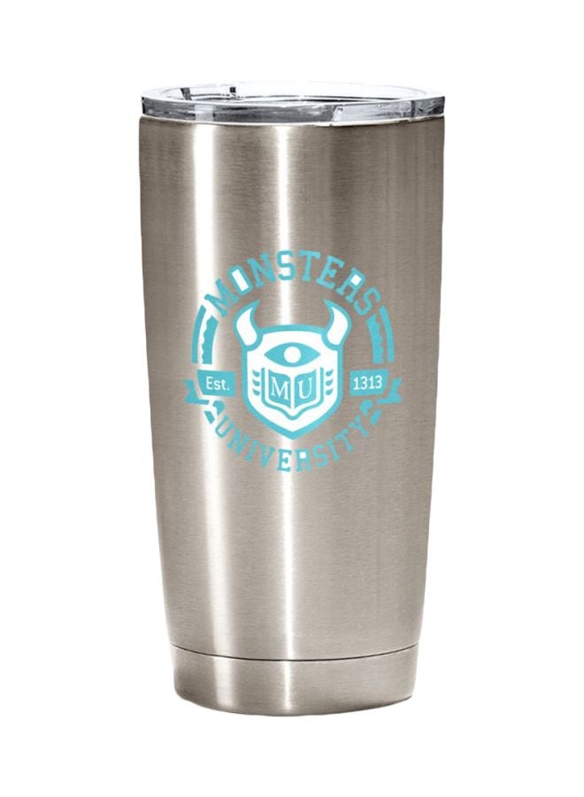 LOUD UNIVERSE Monster University Logo Printed Stainless Steel Tumbler With Lid Silver/Blue/White  - Image 1