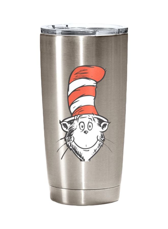 LOUD UNIVERSE Dr Seuss Face Cute Printed Stainless Steel Tumbler With Lid Silver/Black/Red  - Image 1