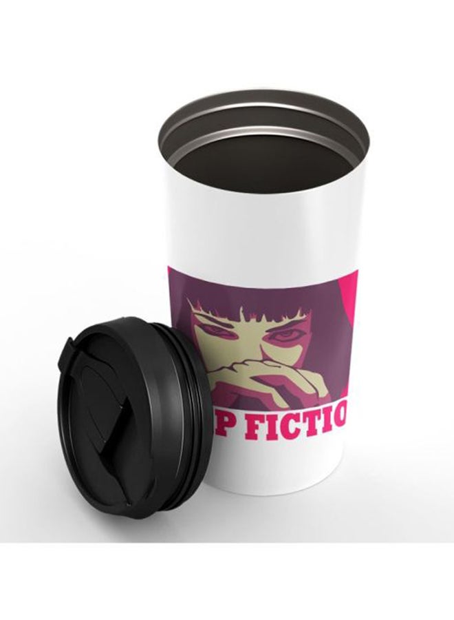 LOUD UNIVERSE Mia Wallace Pulp Fiction Printed Stainless Steel Tumbler With Lid White/Pink/Beige - Image 3