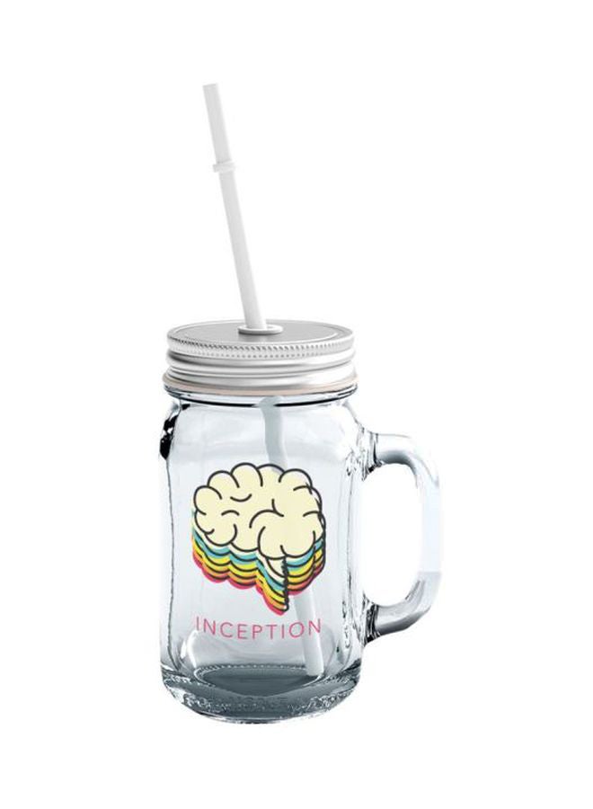 LOUD UNIVERSE Inception Printed Glass Jar With Lid And Straw Clear/Silver/Beige  - Image 1