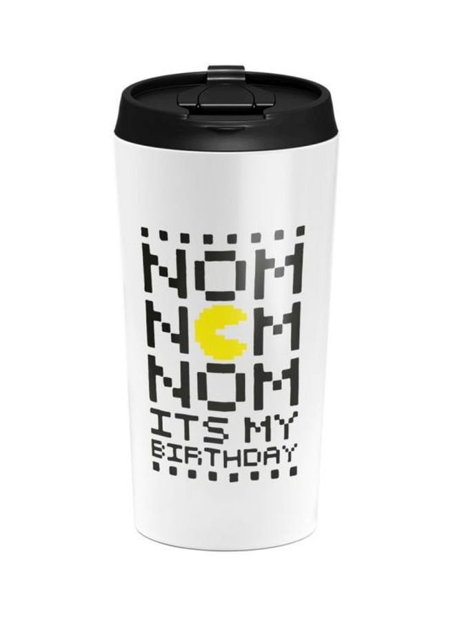 LOUD UNIVERSE Nom Nom Pacman Printed Stainless Steel Tumbler With Lid White/Black/Yellow  - Image 1
