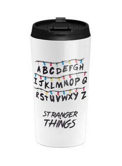LOUD UNIVERSE Alphabets Stranger Things Printed Stainless Steel Tumbler With Lid White/Black/Blue  - Image 1