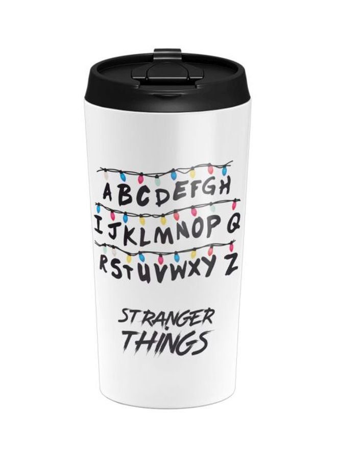 LOUD UNIVERSE - Alphabets Stranger Things Printed Stainless Steel Tumbler With Lid White/Black/Blue - Image 1
