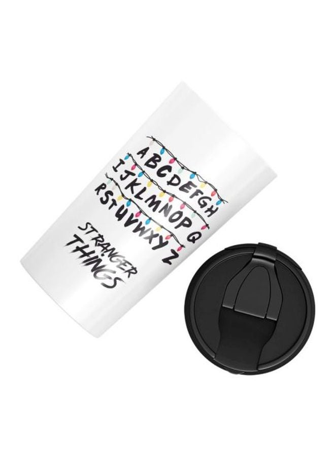 LOUD UNIVERSE - Alphabets Stranger Things Printed Stainless Steel Tumbler With Lid White/Black/Blue - Image 1