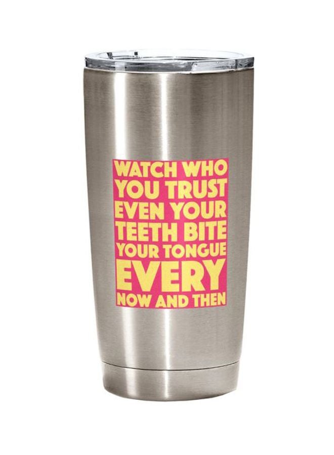 LOUD UNIVERSE Scarface Movie Quote Printed Stainless Steel Tumbler With Lid Silver/Yellow/Pink  - Image 1