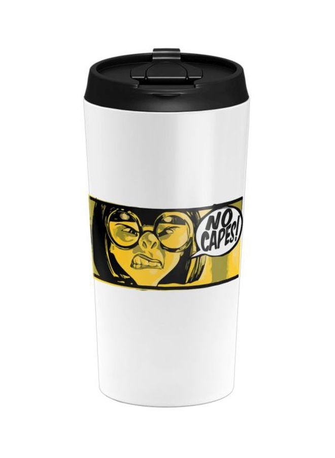 LOUD UNIVERSE Edna No Capes Printed Travel Tumbler With Acrylic Lid White/Black/Yellow  - Image 1