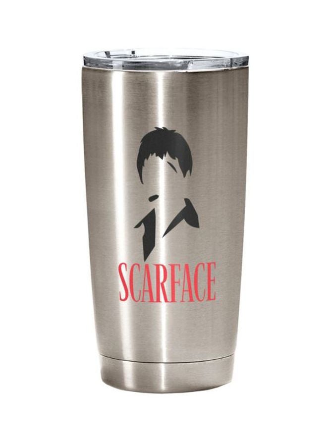 LOUD UNIVERSE Minimal Tony Montana Scarface Printed Travel Tumbler With Acrylic Lid Silver/Clear/Red  - Image 1
