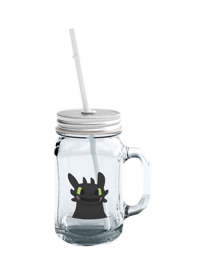 LOUD UNIVERSE - How To Train Your Dragon Printed Glass Mason Jar With Lid And Straw Set Clear/Silver/Black - Image 1