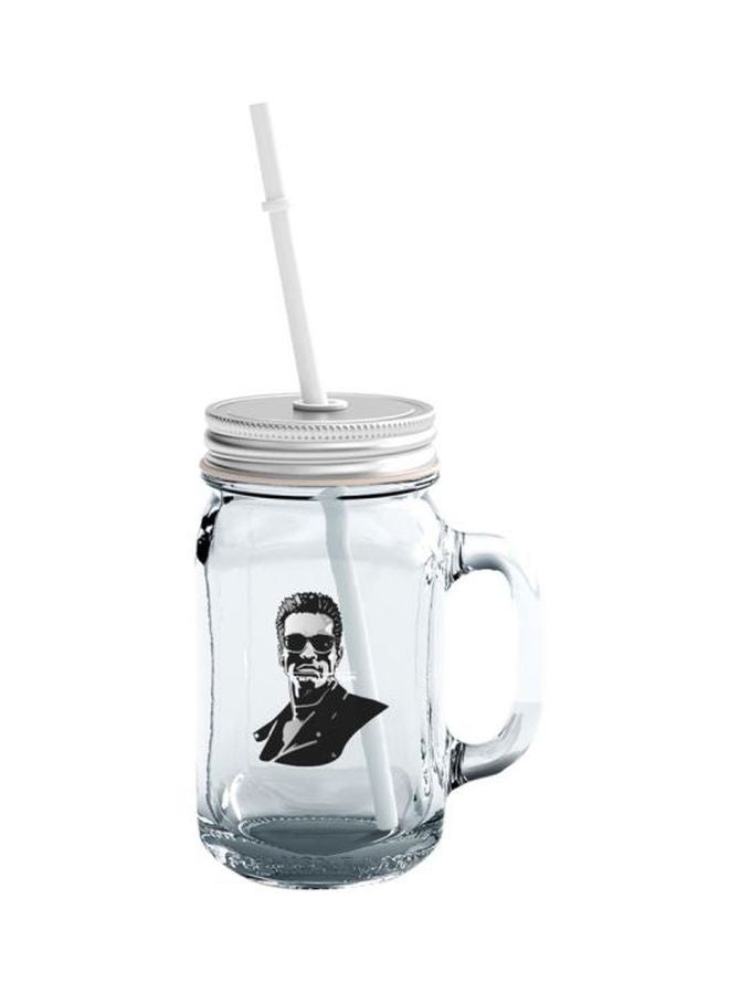 LOUD UNIVERSE I Will Be Back Terminator Printed Mason Jar With Lid And Straw Clear/Silver/Black  - Image 1