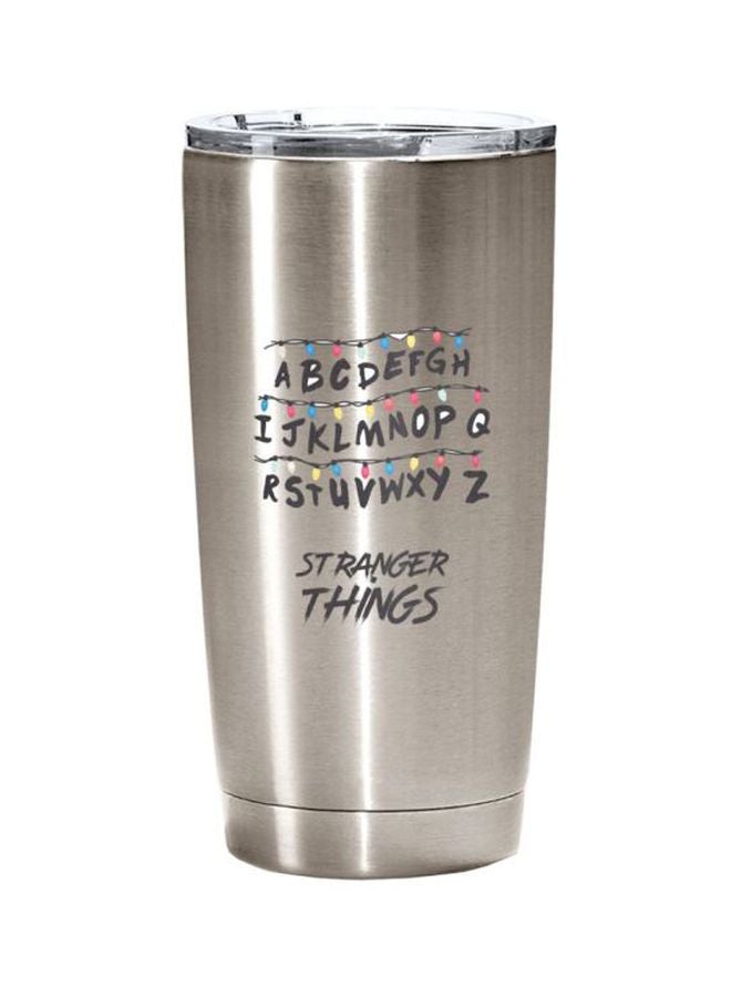 LOUD UNIVERSE Alphabets Stranger Things Travel Tumbler With Acrylic Lid Silver/Clear/Black  - Image 1