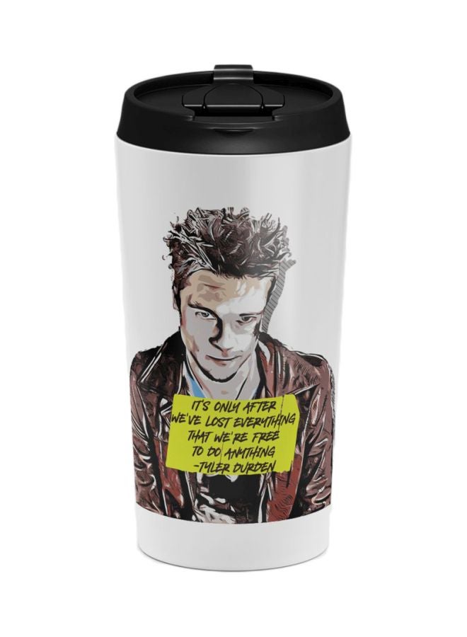 LOUD UNIVERSE Brad Pitt Quote Lost Everything Printed Travel Tumbler With Acrylic Lid White/Brown/Yellow 