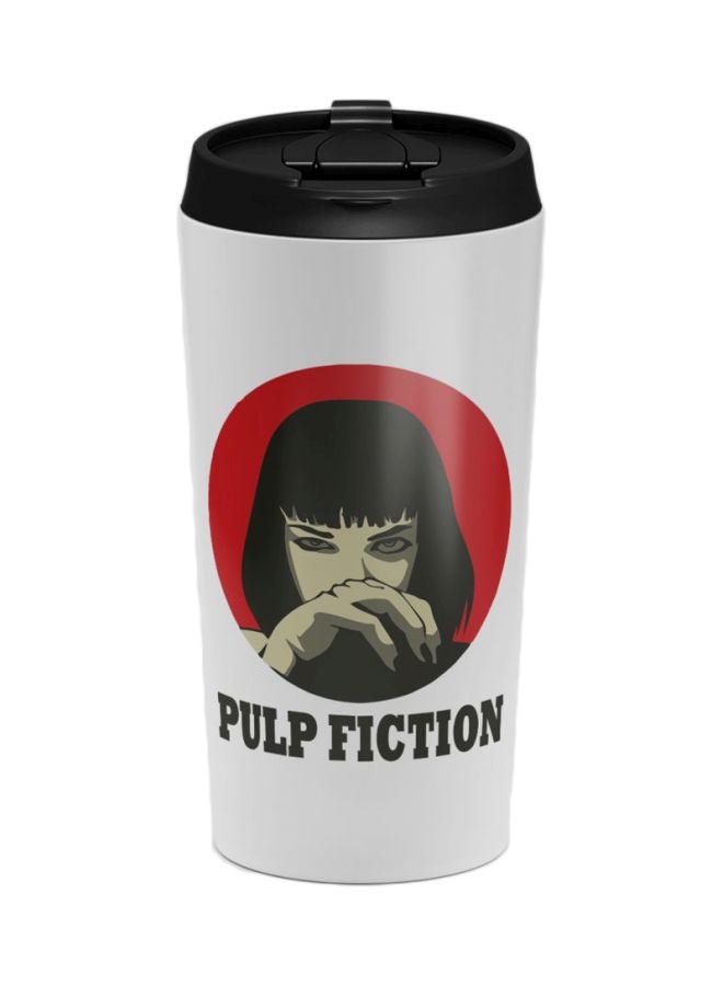 LOUD UNIVERSE Mia Wallace Of Pulp Fiction Printed Travel Tumbler With Acrylic Lid White/Black/Red - Image 1