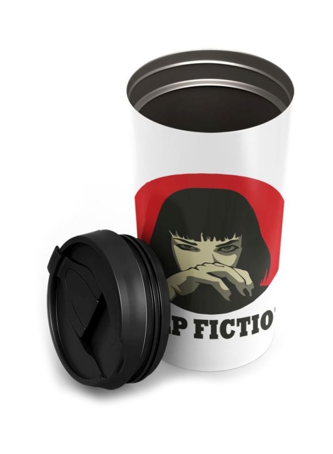 LOUD UNIVERSE Mia Wallace Of Pulp Fiction Printed Travel Tumbler With Acrylic Lid White/Black/Red - Image 2