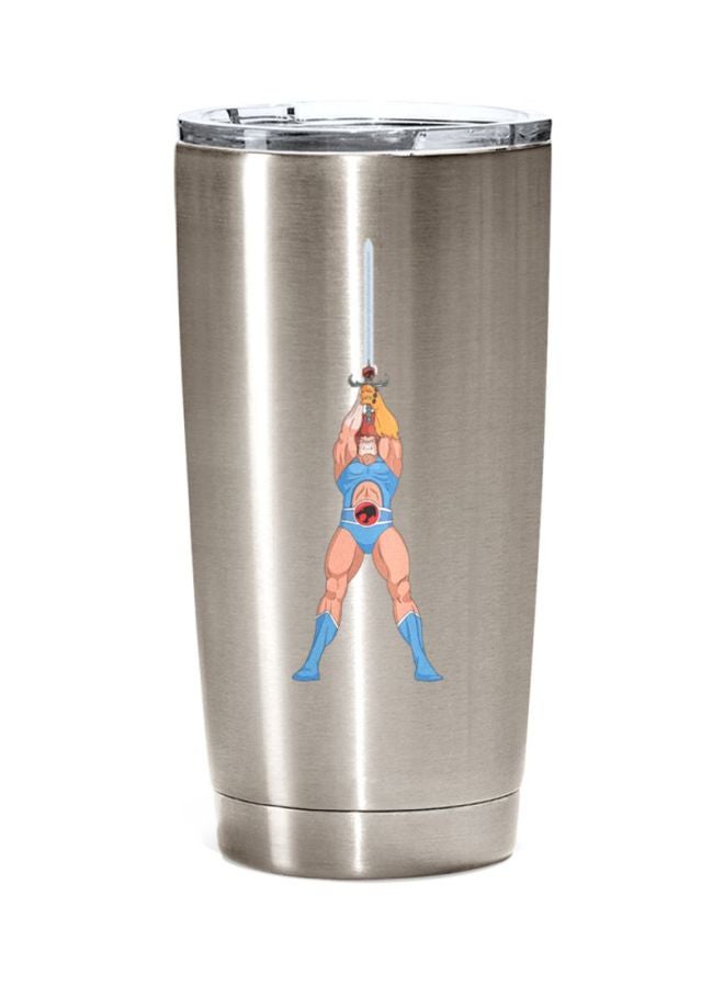 LOUD UNIVERSE Action Lion-O Thundercat Printed Travel Tumbler With Acrylic Lid Silver/Blue/Brown  - Image 1
