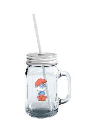 Cute Smurf Nerd Printed Mason Jar With Lid And Straw Clear/Red/Blue - v1603962746/N22721281A_1