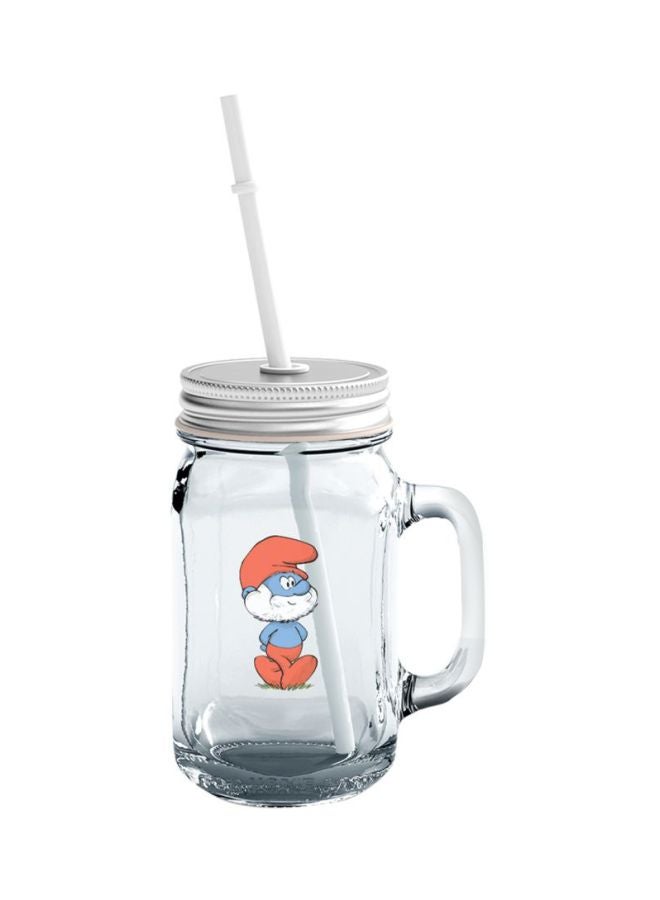 Cute Smurf Nerd Printed Mason Jar With Lid And Straw Clear/Red/Blue