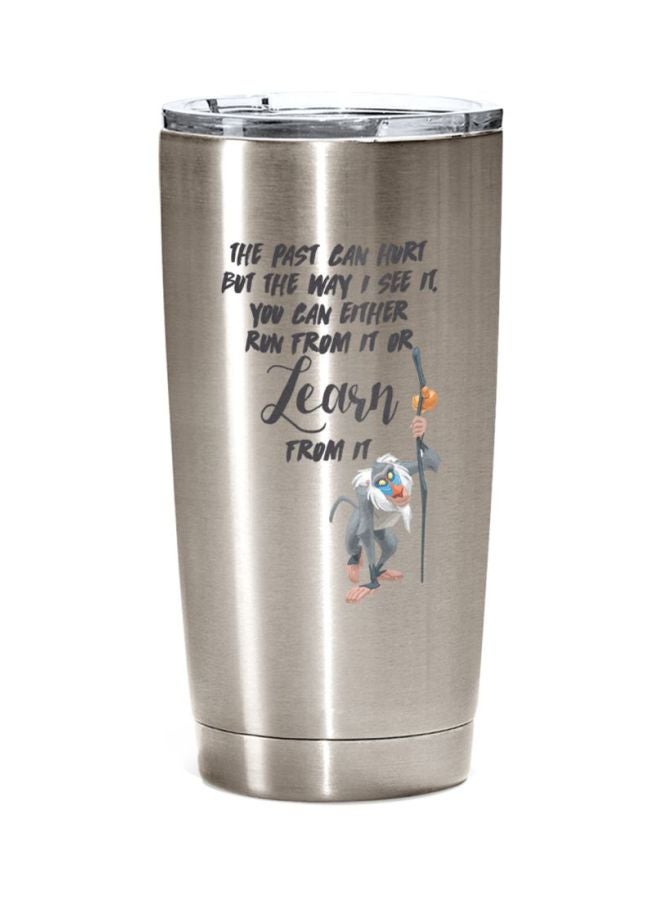 LOUD UNIVERSE Rafiki Quote Lion King Printed Travel Tumbler With Acrylic Lid Silver/Black/White 