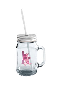 Chilling Panther Printed Mason Jar With Lid And Straw Clear/Pink/Silver