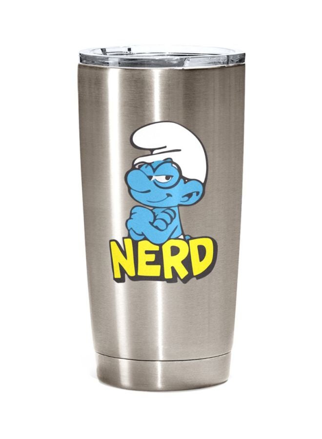 LOUD UNIVERSE Smurf Nerd Printed Stainless Steel Travel Tumbler With Acrylic Lid Silver/Blue/Yellow  - Image 1