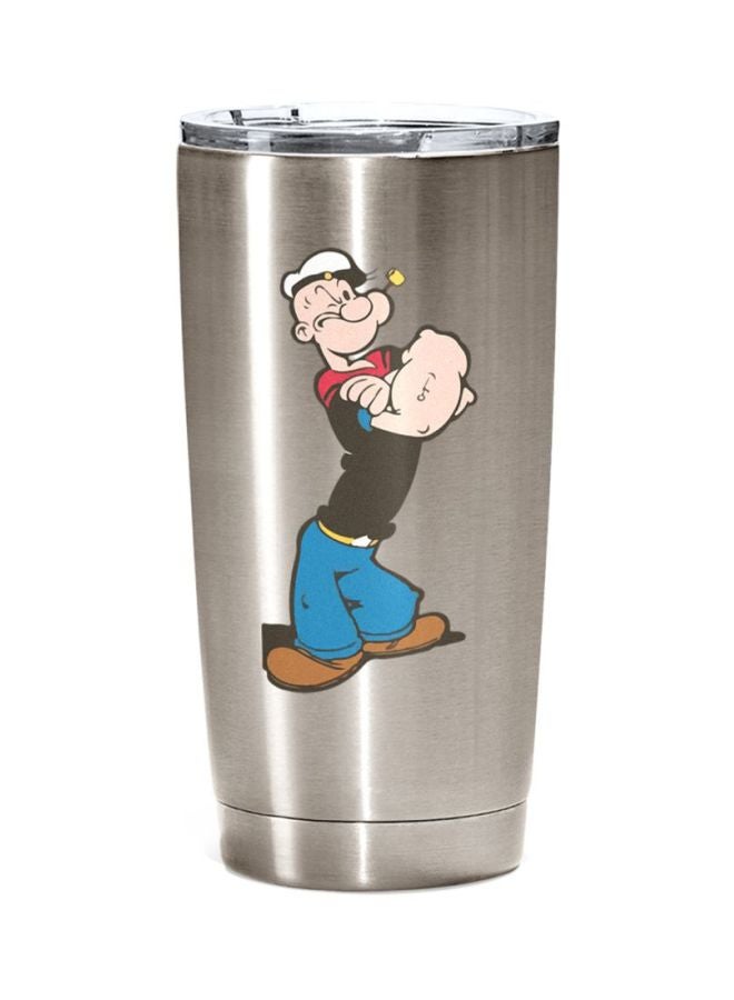 LOUD UNIVERSE Popeye Strength Printed Tumbler With Lid Silver/Black/Blue  - Image 1