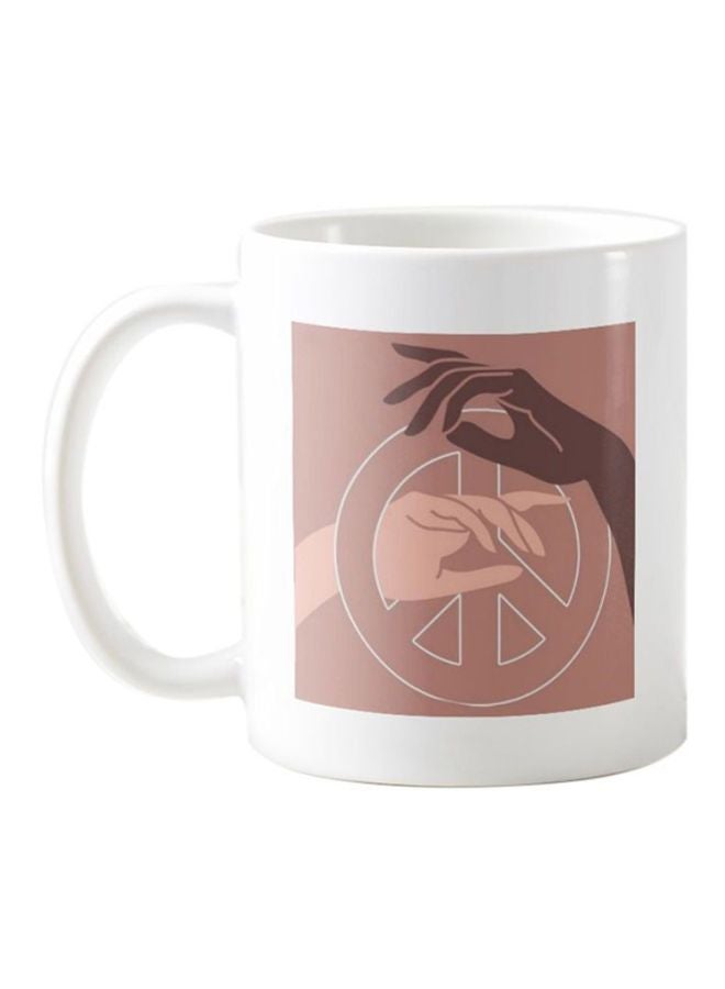 1st Piece Peace Sign Printed Coffee Mug White/Beige/Brown 