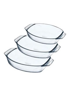 PYREX 3-Piece Optimum Oval Roaster Set 4L 39 x 27 /2.8L 35 x 24 /2L 30 x 21 cm Clear 39 x 27 / 35 x 24 /30 x 21cm  - Image 1