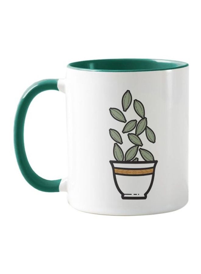 فرست بيس مج قهوة بطبعة الهيل. أبيض/أخضر