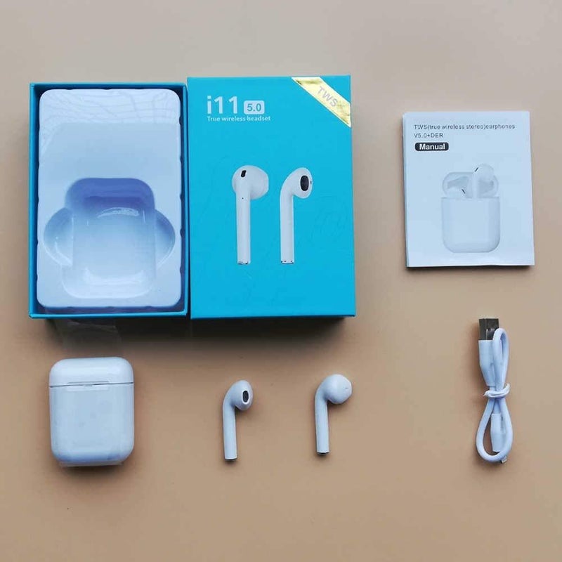 TWS - i11 Bluetooth In-Ear Earphones With Mic And Charging Case White/Blue - Image 1