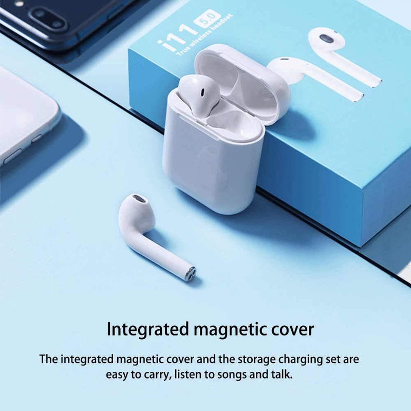 TWS - i11 Bluetooth In-Ear Earphones With Mic And Charging Case White/Blue - Image 1