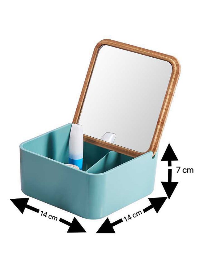 Apple Abrasives Make Up Cosmetic Organizer Storage With Mirror Portable Dust Proof Blue 14cm  - Image 2