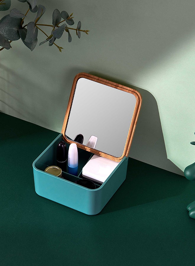 Apple Abrasives Make Up Cosmetic Organizer Storage With Mirror Portable Dust Proof Blue 14cm  - Image 3