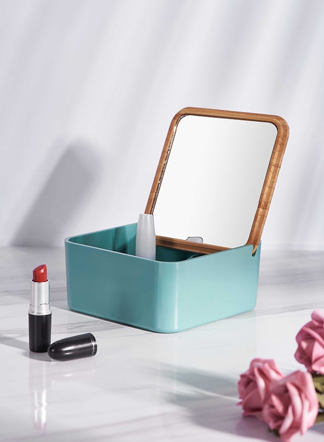 Apple Abrasives Make Up Cosmetic Organizer Storage With Mirror Portable Dust Proof Blue 14cm  - Image 4