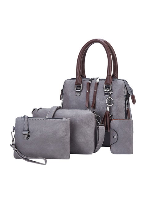 4-Piece Double Zipper Bags Grey