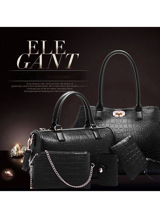 5-Piece Crocodile Pattern Bags Black  - Image 4