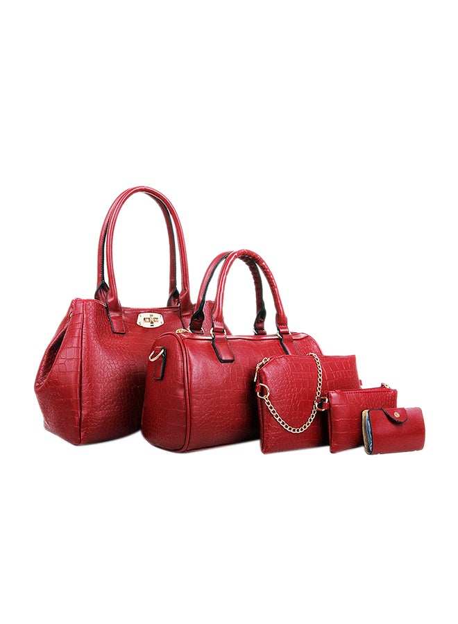 5-Piece Crocodile Pattern Bags Red  - Image 1