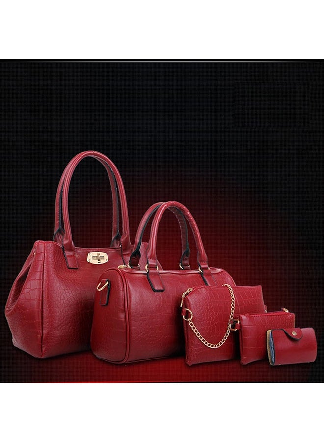 5-Piece Crocodile Pattern Bags Red  - Image 4