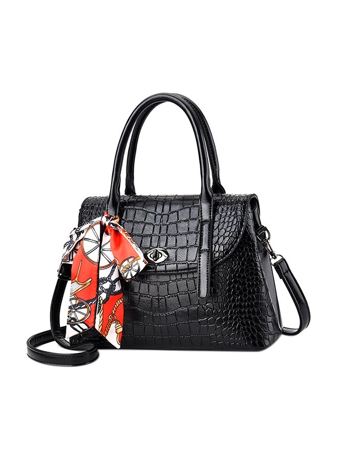 Crocodile Pattern Diagonal Handbag Black  - Image 1