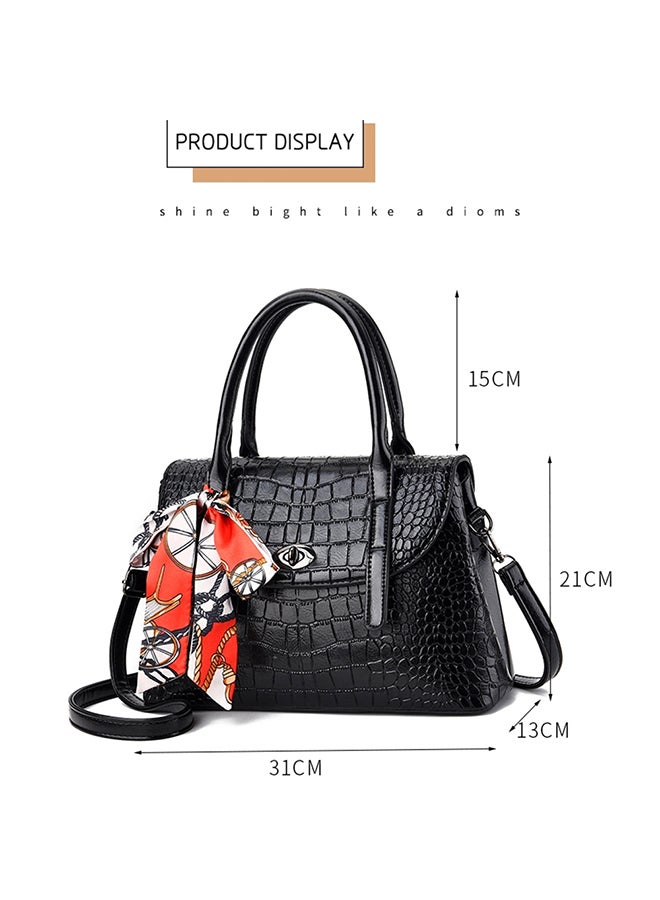 Crocodile Pattern Diagonal Handbag Black  - Image 5
