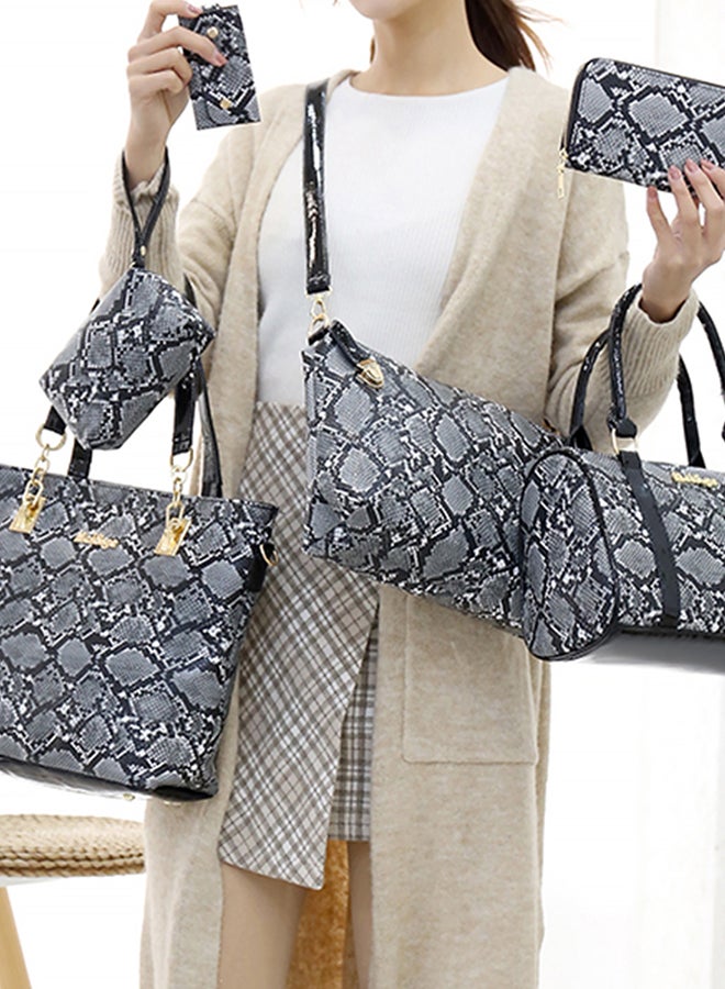 6-Piece European And American Style Snake Print Bag Set Black  - Image 5
