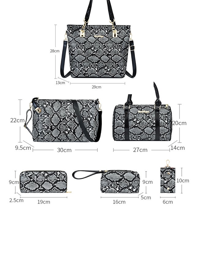 6-Piece European And American Style Snake Print Bag Set Black