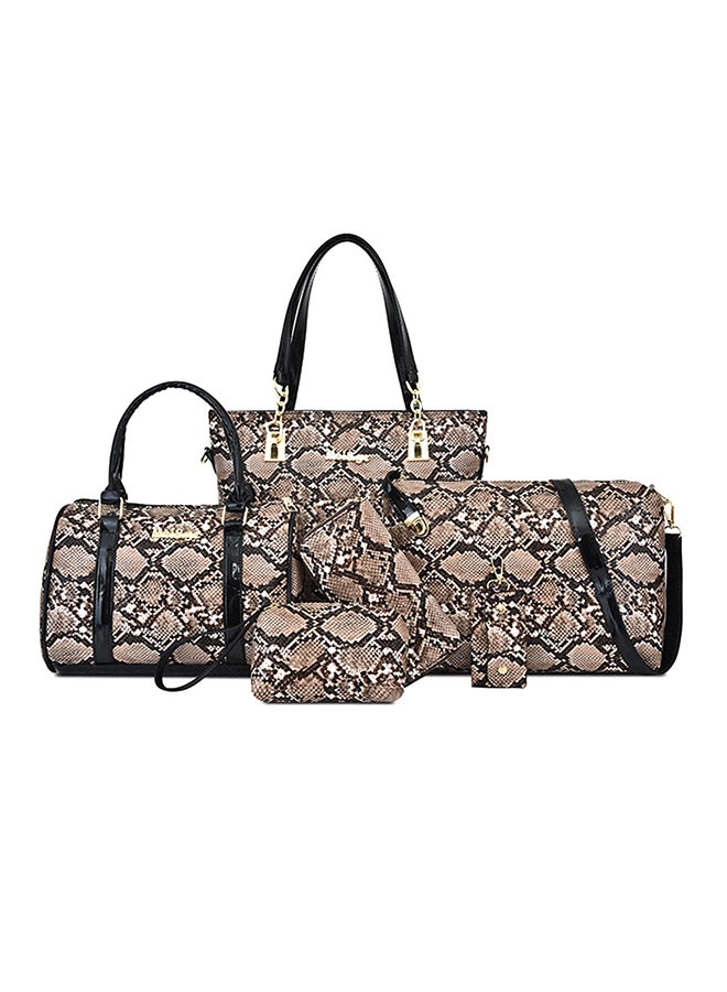 6-Piece European And American Style Snake Print Bag Set Brown  - Image 1