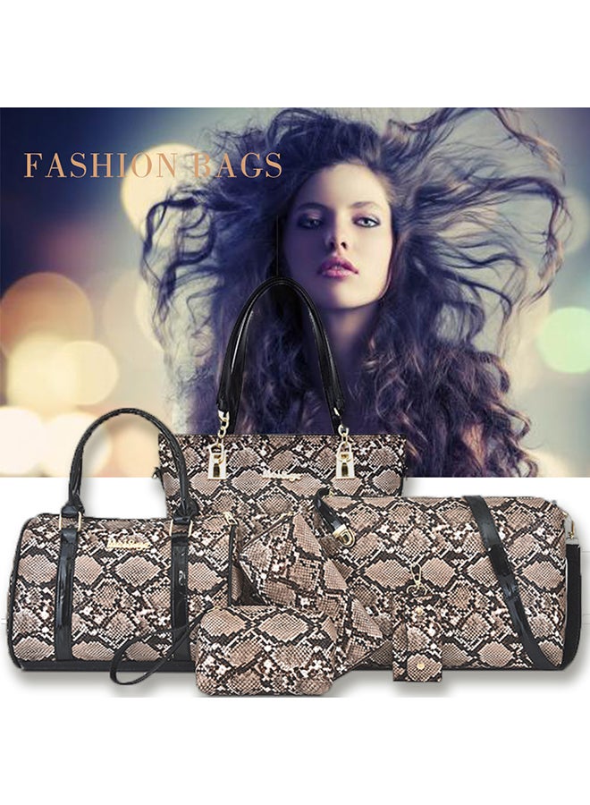 6-Piece European And American Style Snake Print Bag Set Brown  - Image 2