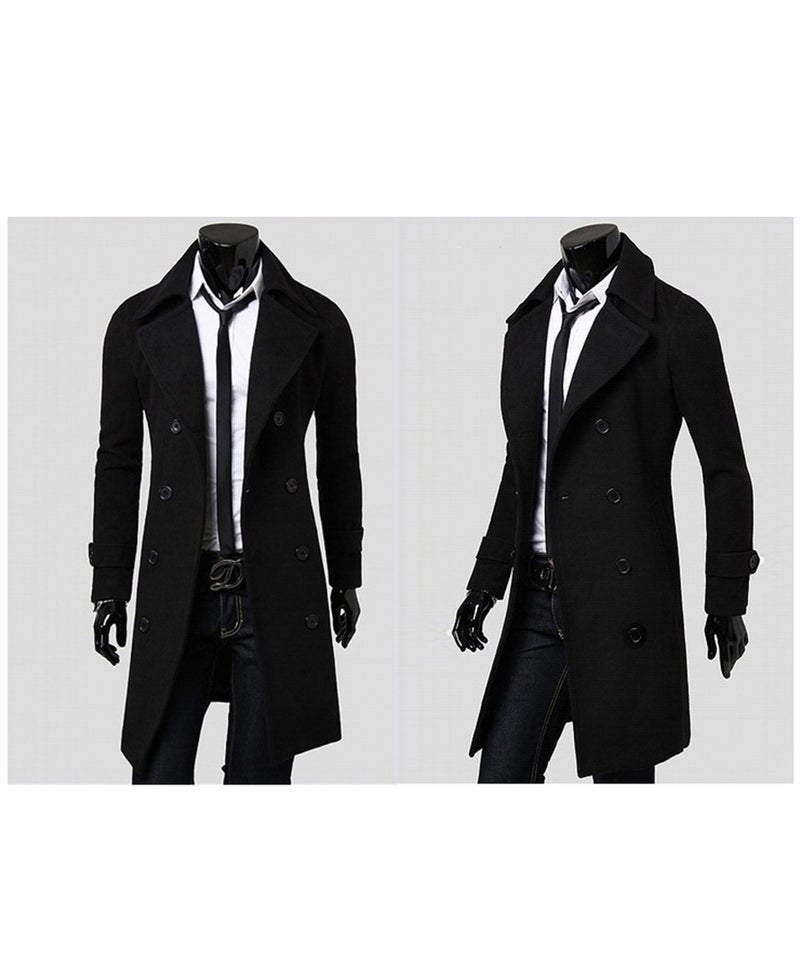 Long Sleeve Double Breasted Trench Coat Black - Image 2