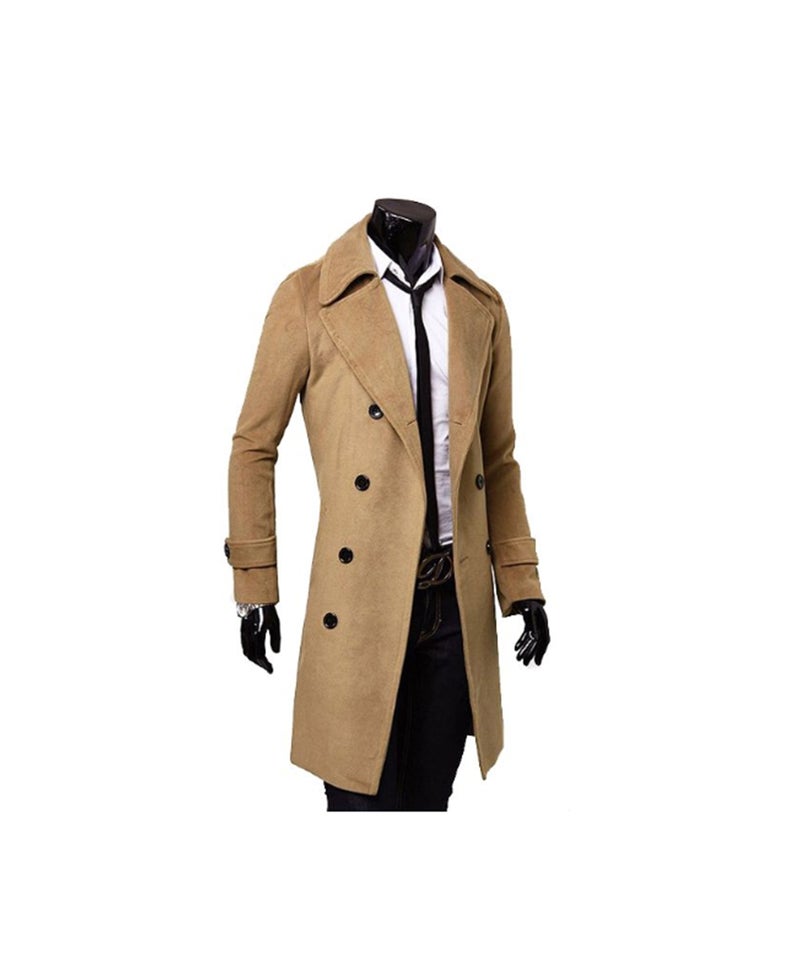 Long Sleeve Double Breasted Trench Coat Khaki - Image 3