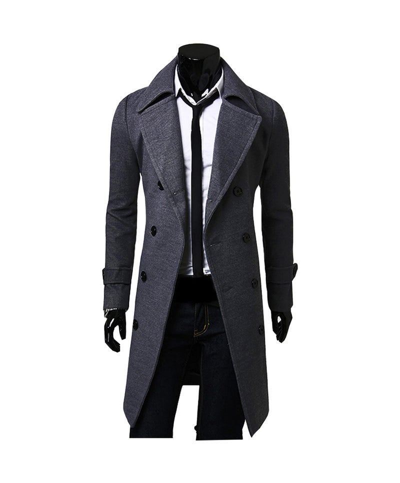 Long Sleeve Double Breasted Trench Coat Grey - Image 1