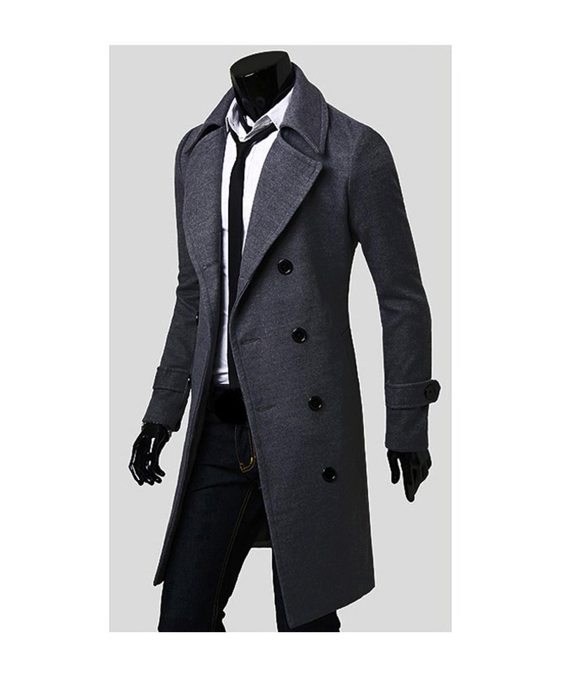 Long Sleeve Double Breasted Trench Coat Grey - Image 3