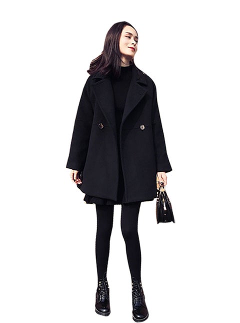 Winter Loose Fit Lapel One Button Coat Black