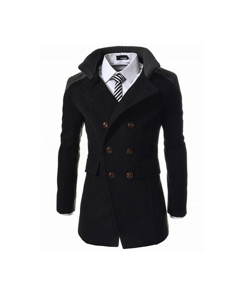 Double Breasted Stand Collar Trench Coat Black - Image 2