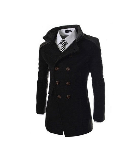 Double Breasted Stand Collar Trench Coat Black - Image 3