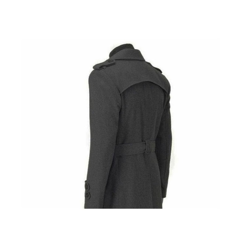 Lapel Mid Length Button End Coat with Waist Band Grey - Image 2